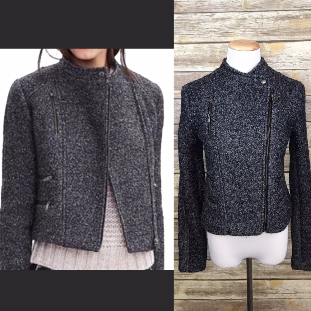 Banana Republic‎ Grey Boucle Moto Jacket Coat Sz 2 Full Zip Career